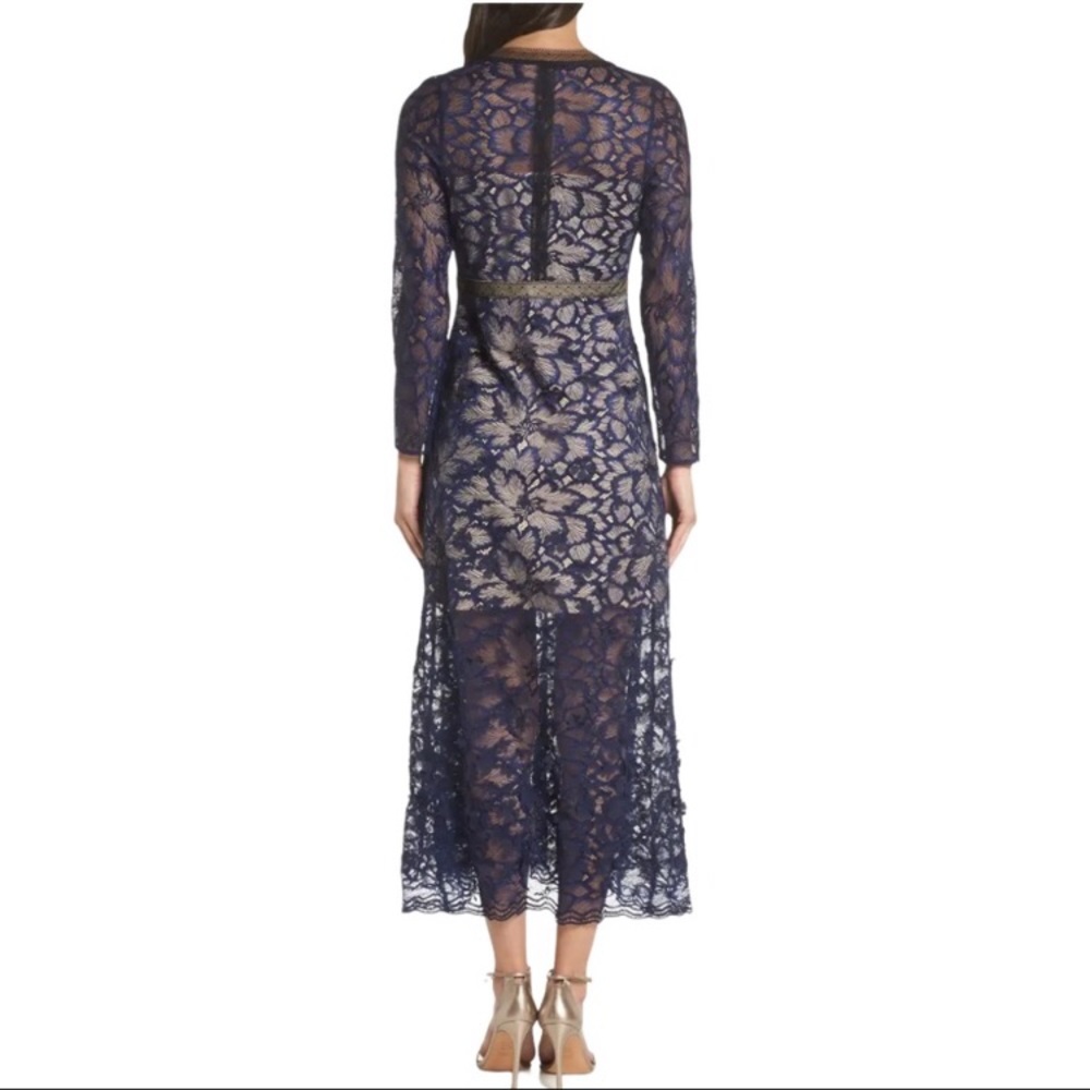 🦋🌙 NWT FOXIEDOX x ANTHROPOLOGIE | Elegant Deep Blue Lace Dress - Picture 2 of 16